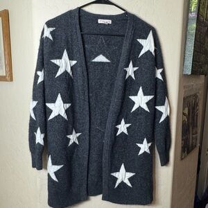 Philosophy 100% Cashmere Gray White Star Print Open Front Cardigan XS